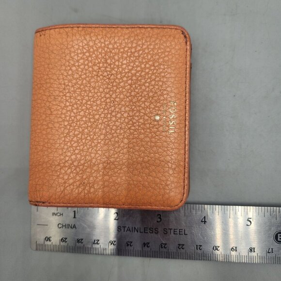 Fossil Mini Orange Tan Bifold Snap Wallet Leather Women's - Picture 6 of 7